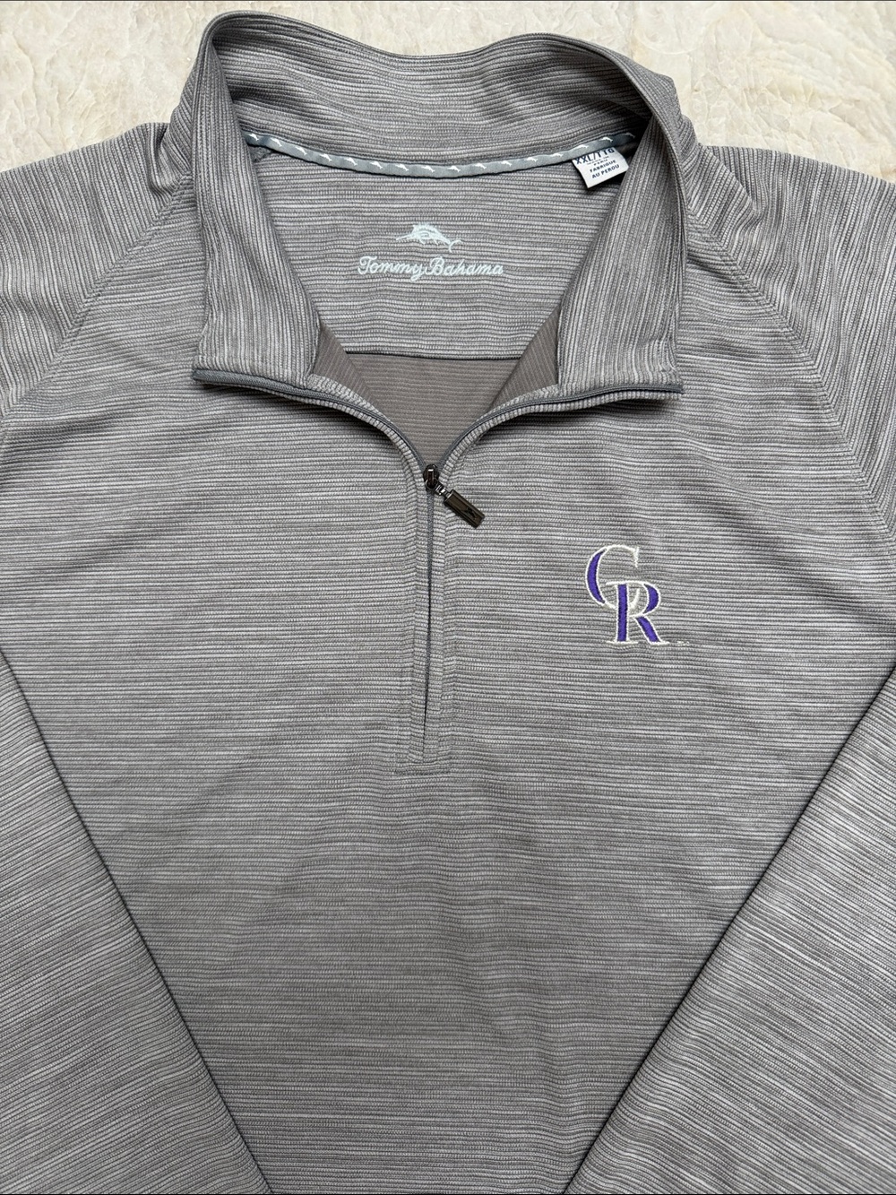Tommy Bahama Gray Half-Zip Pullover with Purple/White CR Logo